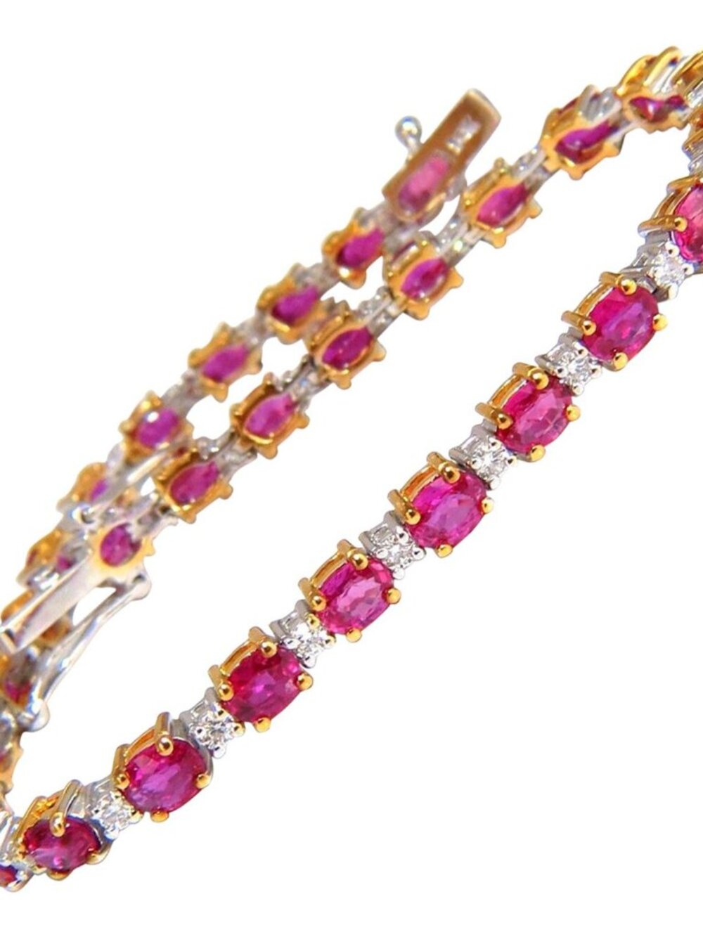 6.88ct bright red natural ruby diamond alternating tennis bracelet 14kt 10496*